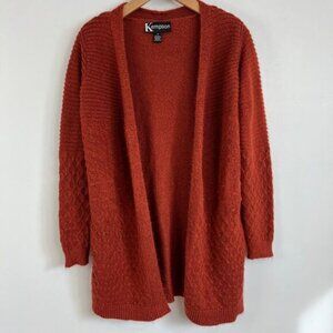 Kempson Womens Medium Burnt Orange Open Front Knit Acrylic Cardigan Sweater Boho